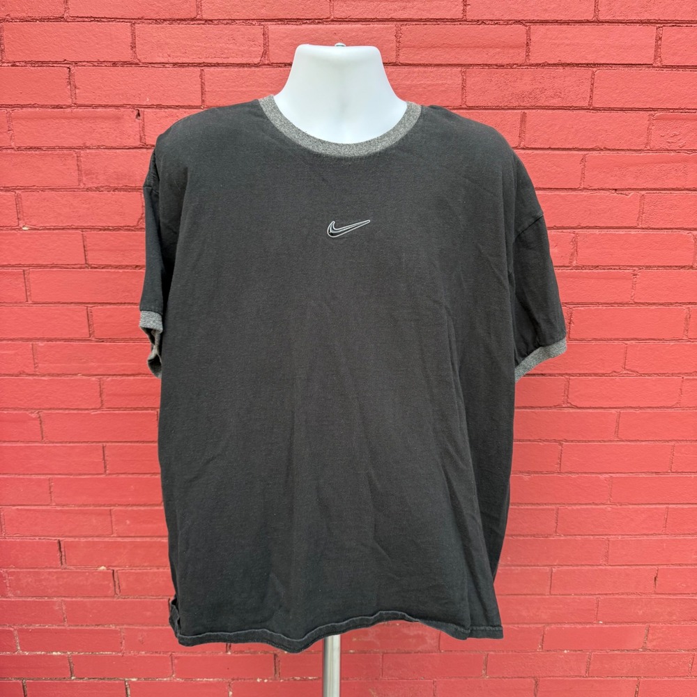 Vtg Y2K Nike Center Swoosh Ringer‎ Shirt Mens XXL Black Grey Baggy Cotton